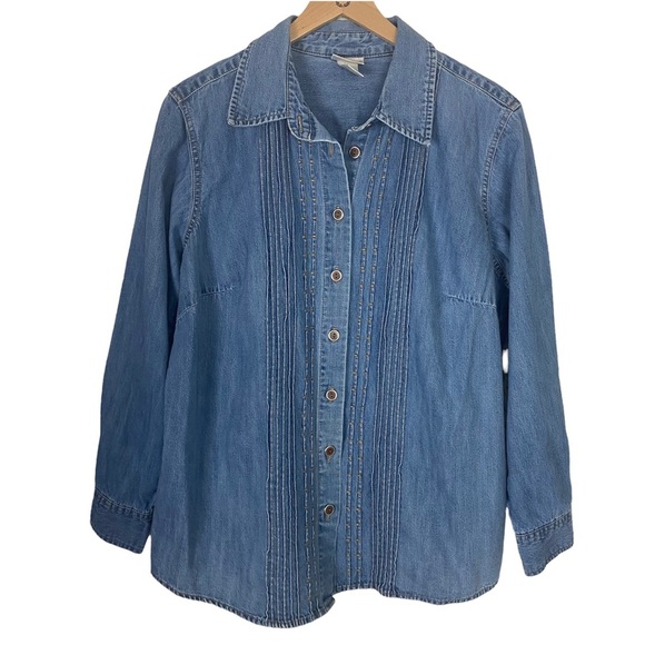 VINTAGE Fashion Bug Cotton Chambray Pleated Front Shacket Top 18/20W - Picture 1 of 10